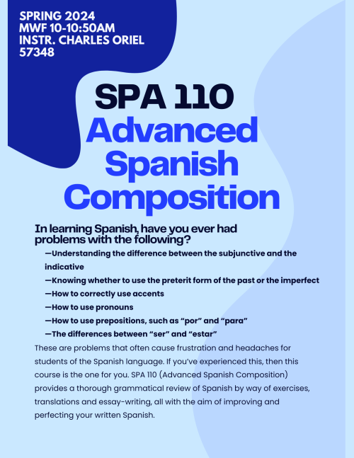 Spring 2024 Courses | Spanish and Portuguese